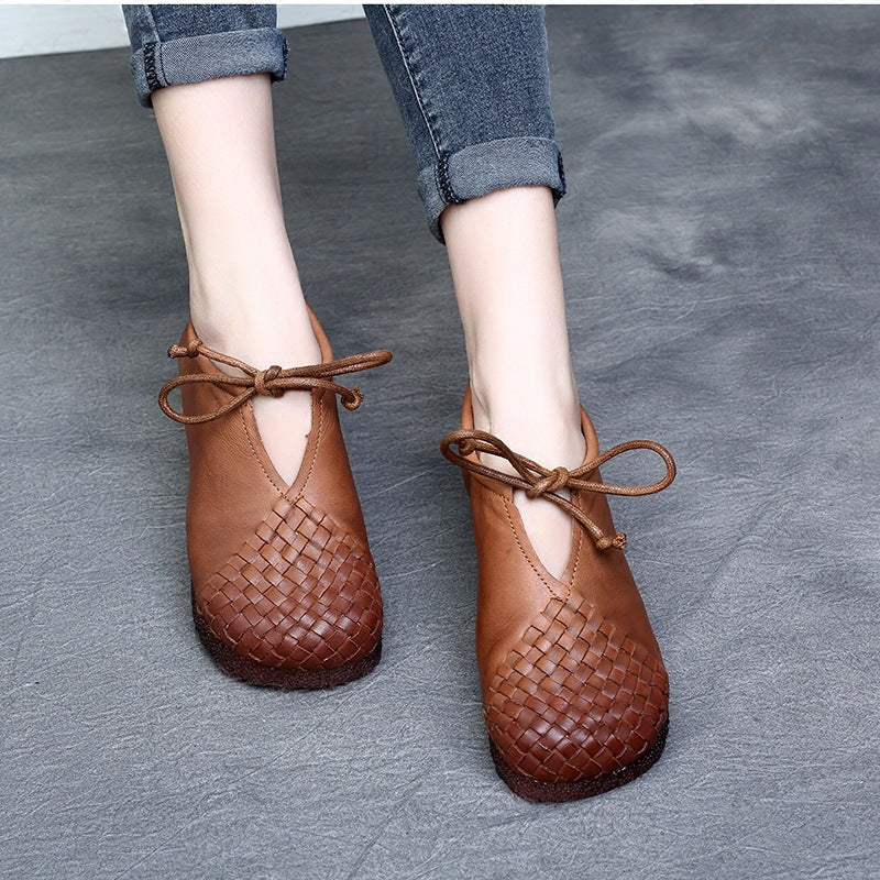 Women's Style Retro Mori Soft Back Thick Leather Shoes