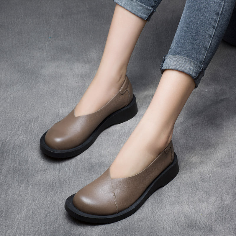 Women's Female Handsome Retro Cowhide Slip-on Flat Bottom Slip On Low Women's Casual Shoes