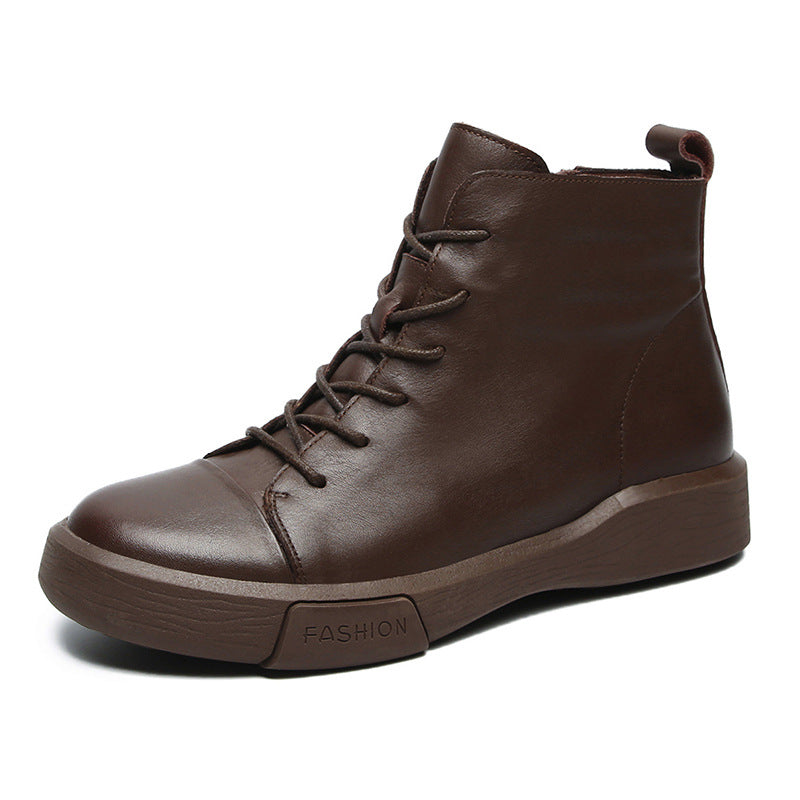Women's Short Autumn Handmade Lace Up Thick Bottom Sports Round Toe Boots