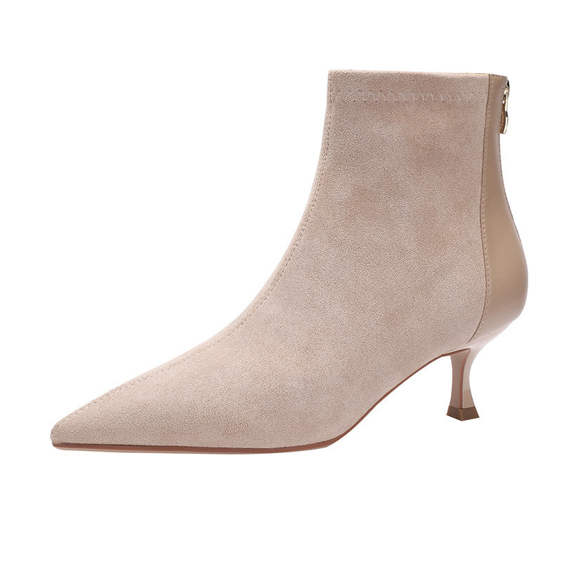 Women's Suede Autumn Stiletto Ankle Fashion Back Women's Leather Boots