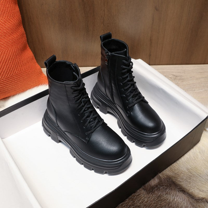 Women's Thin Thick-soled Fashionable Height Increasing Insole Women's Leather Boots