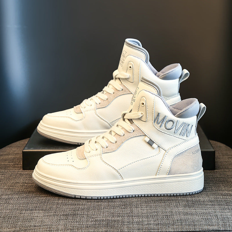 Women's High Top White Genuine Cowhide Flat Versatile Trendy Women's Sports Shoes