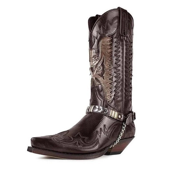 Men's Plus Size Pointed Toe Chunky Motorcycle Heels