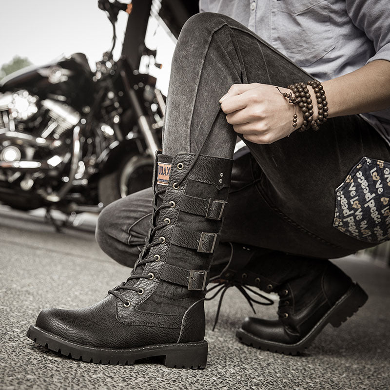 Men's Long Korean Style Trendy Hight Increasing Martin High Military British Men's Leather Boots