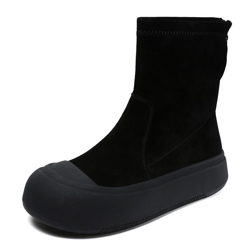Stretch Thick Bottom Sock Street Style Fashion Back Zip Short Boots