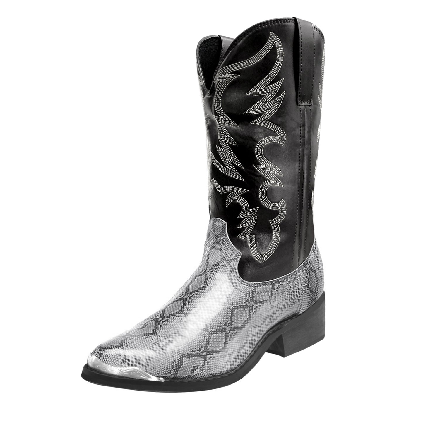 Men's Embroidered High Wooden Root Western Cowboy Pattern Heels