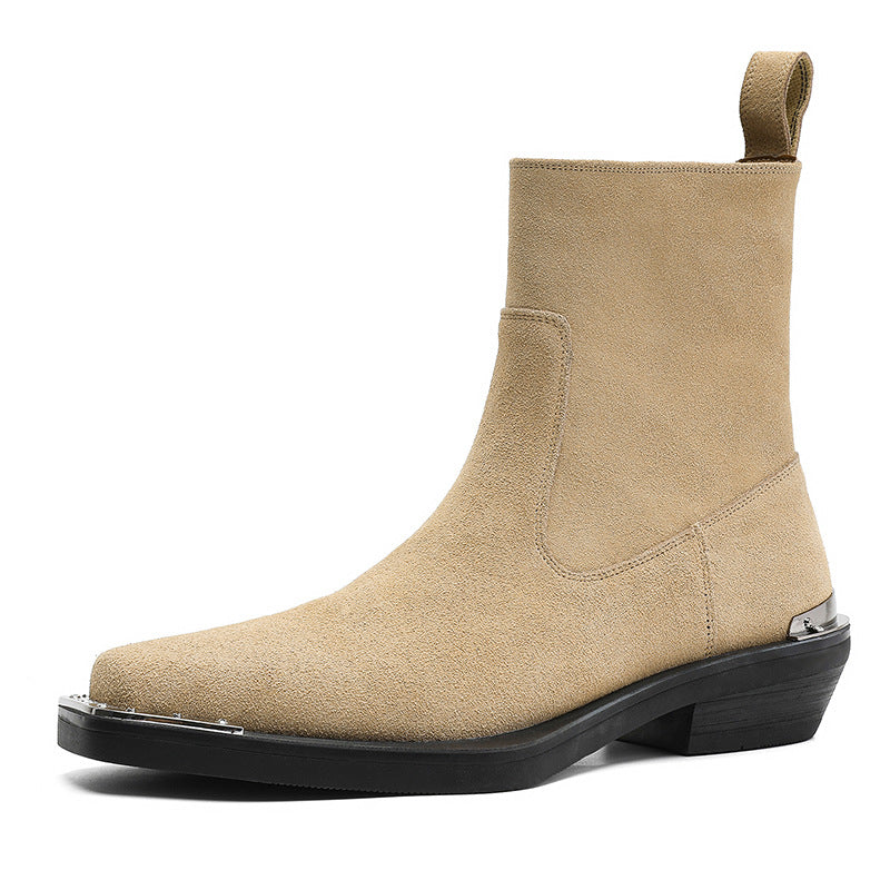 Men's High Square Toe Chelsea Zipper Fashionable Men's Martin Boots