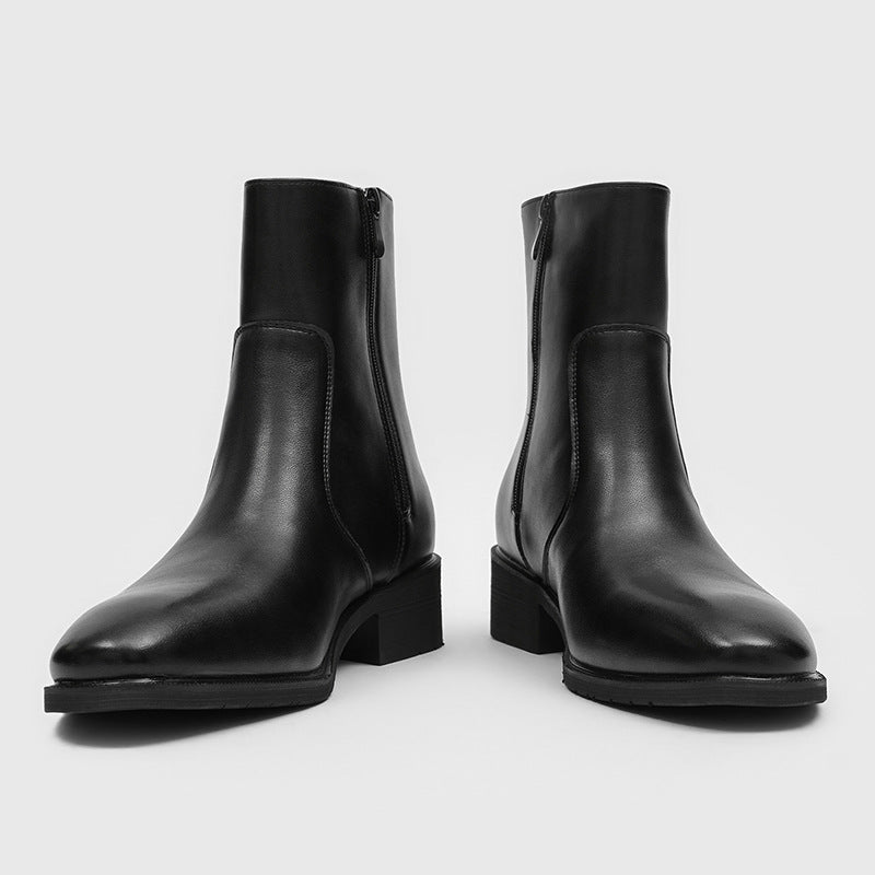 Men's Chunky Black High-grade High Top Ankle Pointed Men's Martin Boots