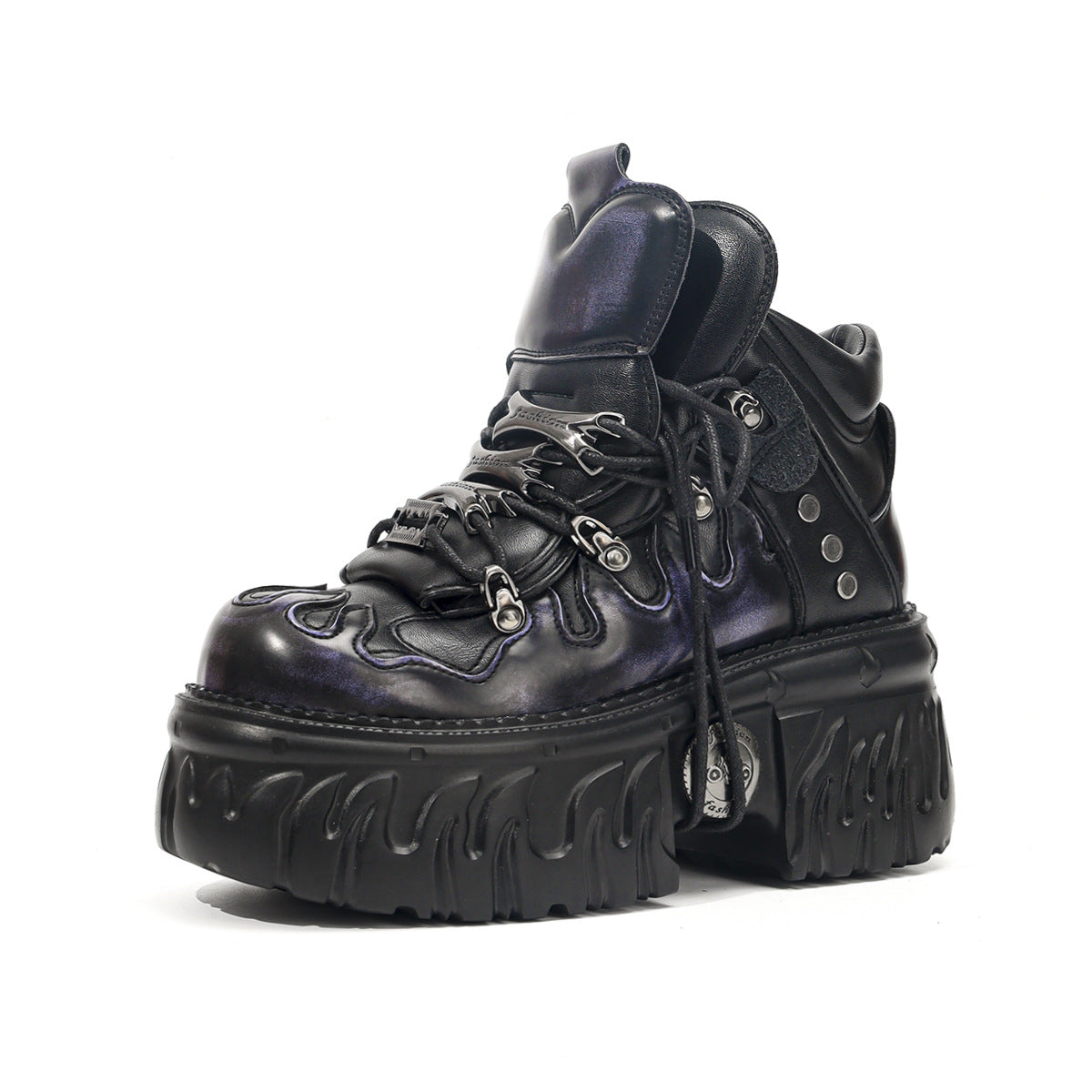 Women's & Men's Dark Platform Thick Bottom Punk Metal Women's Leather Boots