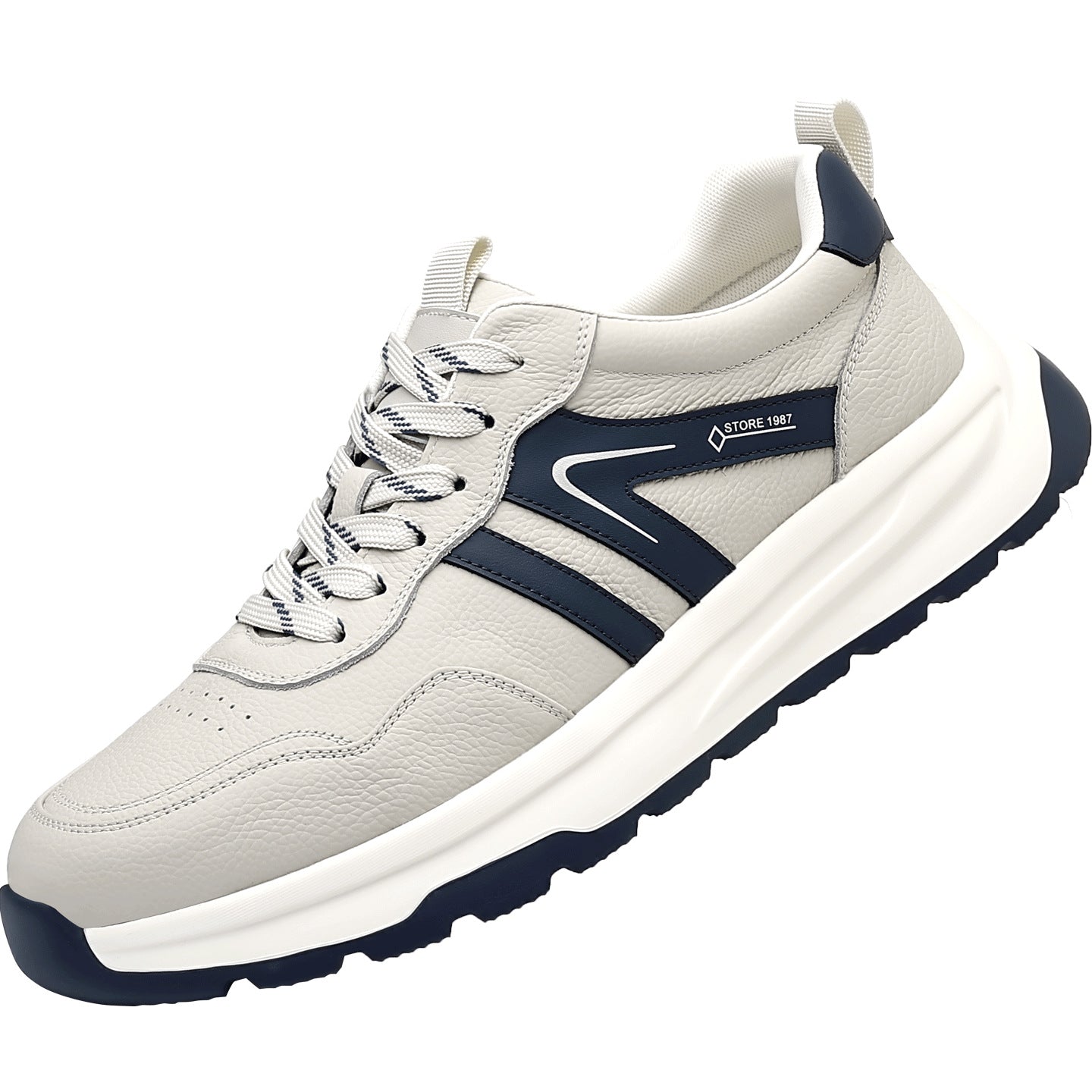 Men's Top Layer Cowhide Korean Style White Flat Lightweight Breathable Casual Shoes