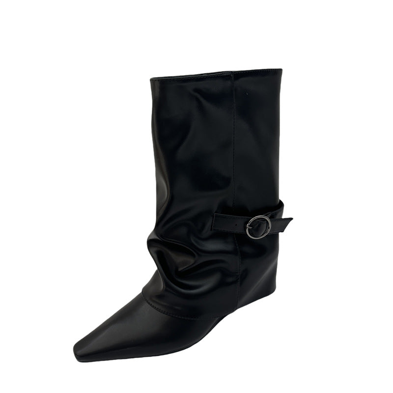 Women's White Elegant Wedge Short Height Increasing Boots