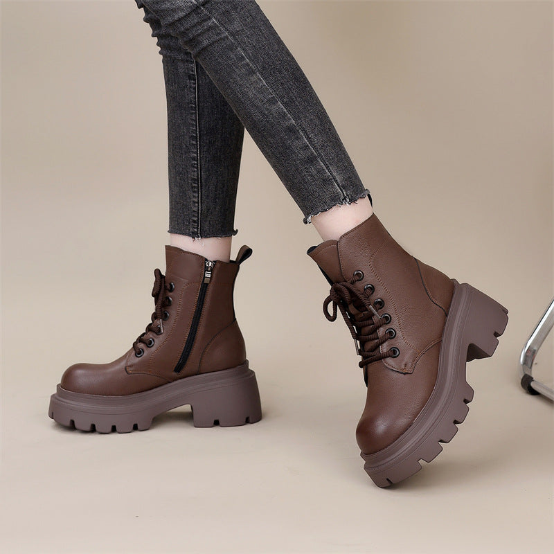 Martin Female First Layer Cowhide Platform Boots