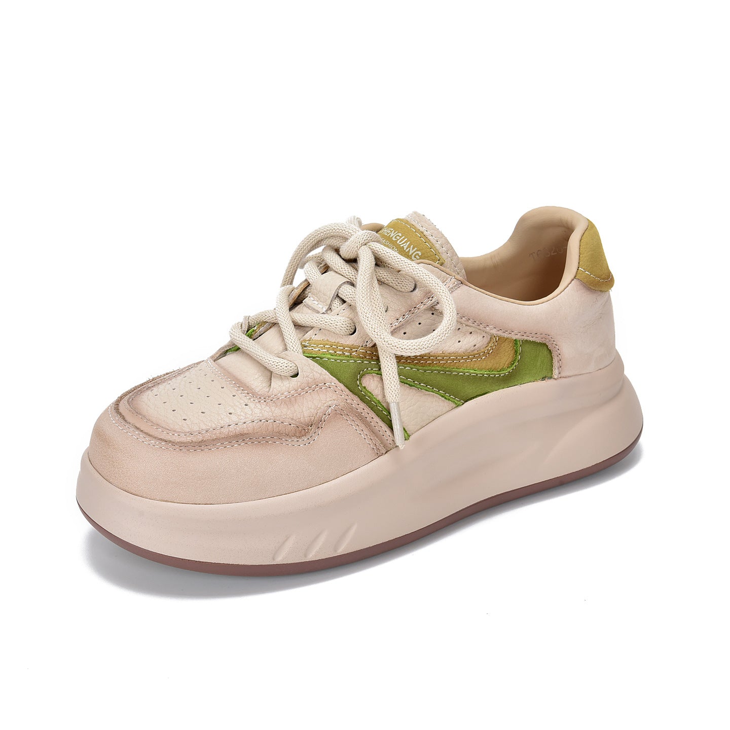 Women's Top Layer Cowhide Round Toe Lace Up Platform Spring Sports Casual Shoes