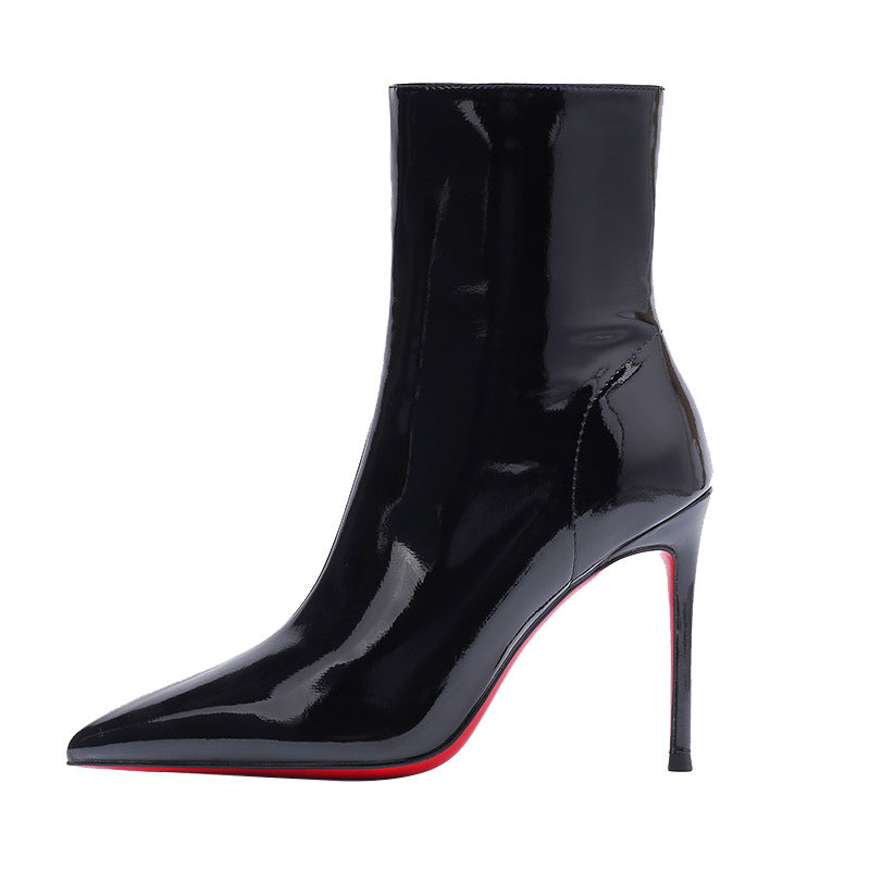 Women's Short Patent Stilettos Pointed Toe Skinny Sexy Adult Lady Like Boots