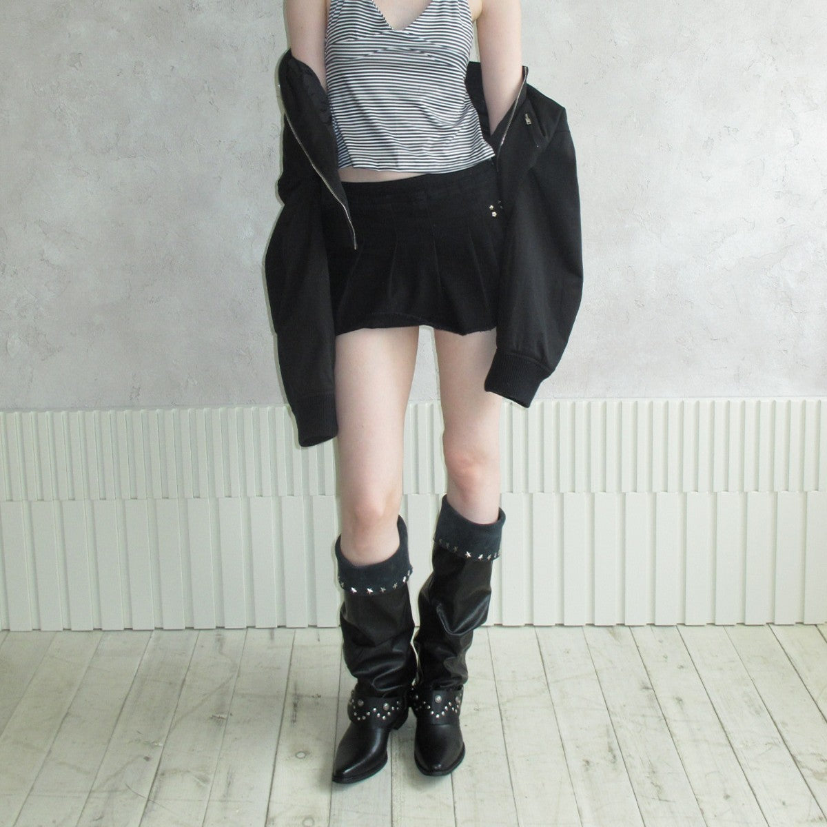 Rivet Pants Tube Hot Waste Soil Wind Black Thick Metal Women's Leather Boots
