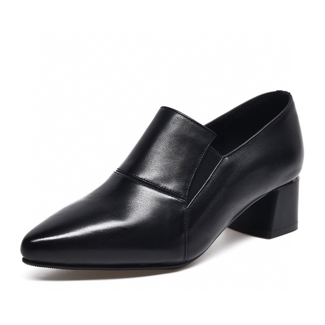 Women's High Deep Mouth Pumps Chunky Simple Leather Shoes