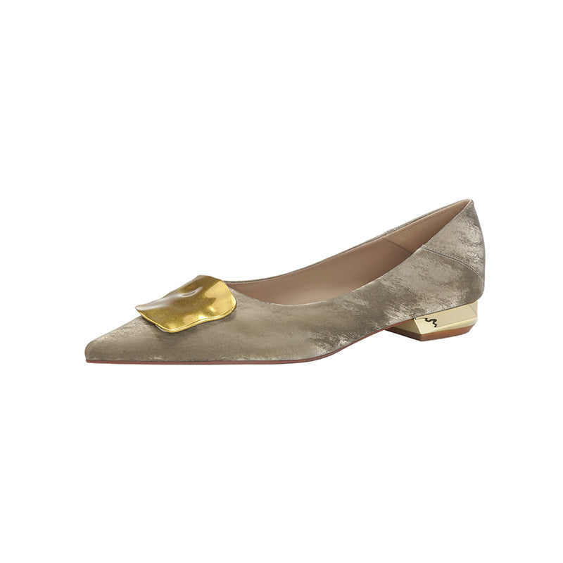 French Style Low Metallic Decorative Button Women's Fashion Shoes