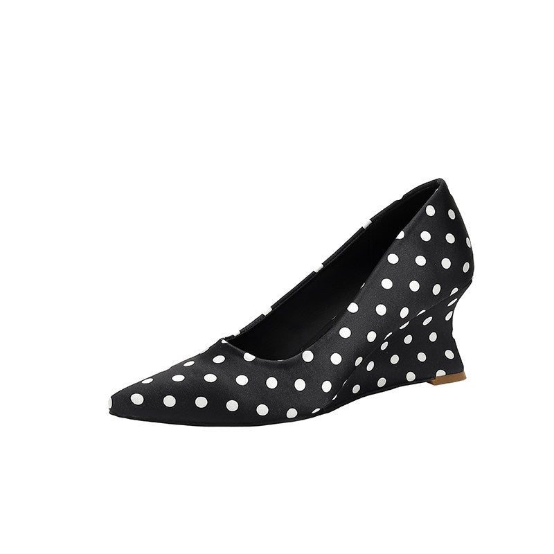 Dress French Retro Black Polka Dot Pointed Women's Casual Shoes