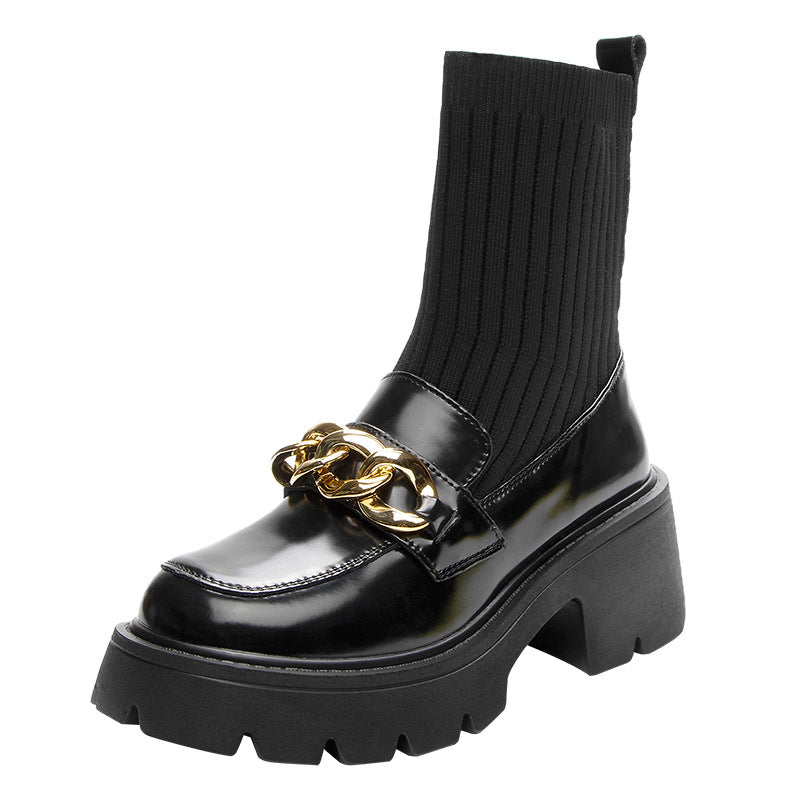 Women's Platform High Preppy Style Mary Jane Korean Chain British Leather Shoes