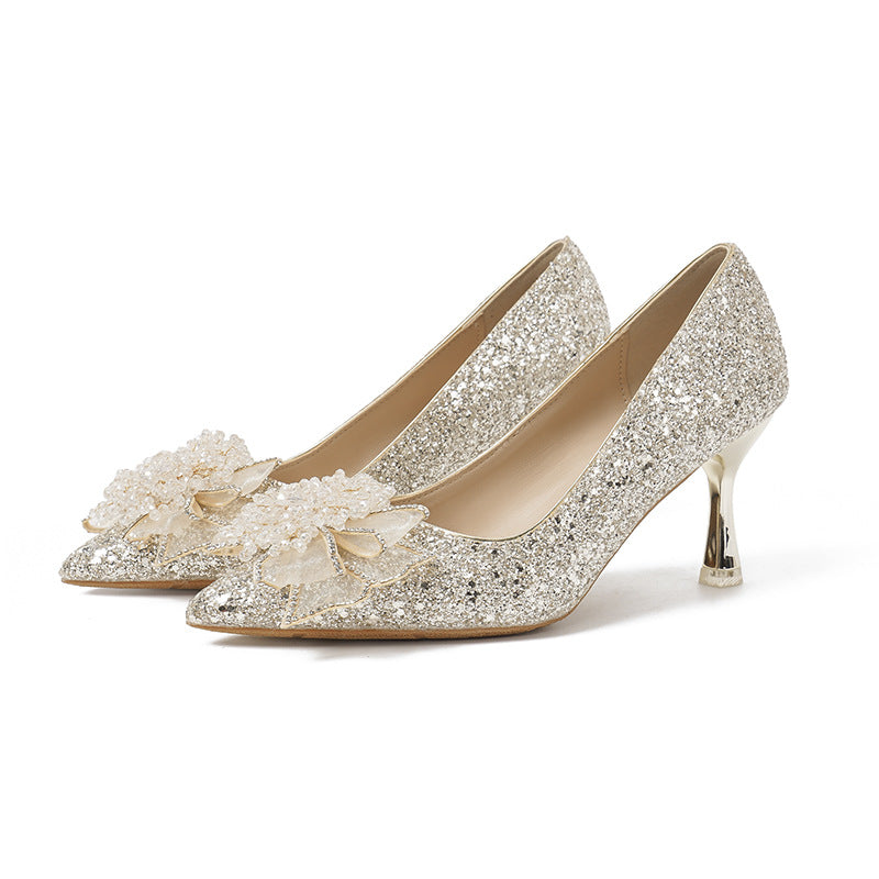 Crystal High Pumps Banquet Wedding Pointed Stiletto Heels