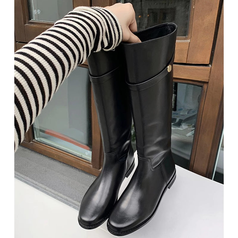 Knee Long Female Small Gold Coins Chunky Platform Tall Knight Women's Leather Boots
