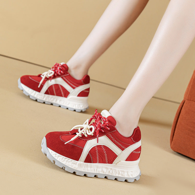 Women's Waterproof Platform Fashion Round Toe Wedge Height Increasing Casual Shoes