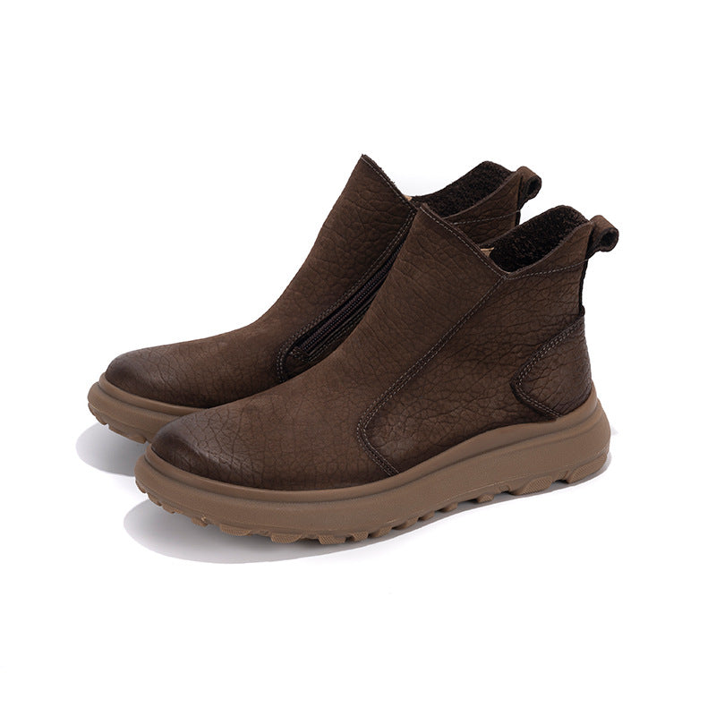 Men's Cowhide Retro Fashion Martin Fleece-lined Warm Men's Leather Boots