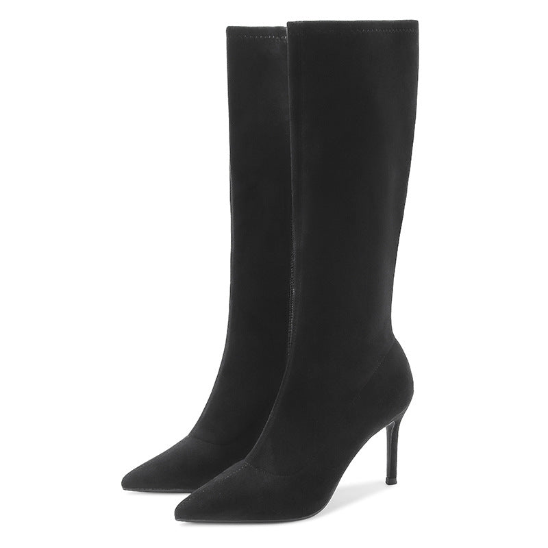 Women's Below The Knee High Pointed Stiletto Women's Leather Boots