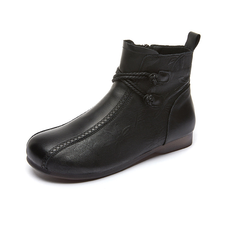 Women's First Layer Cowhide Beef Tendon Soft Bottom Short Women's Leather Boots