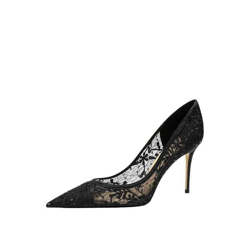 Women's Sheepskin High Lace Breathable Hollow Out Pumps Fairy Pointed Toe Women's Fashion Shoes