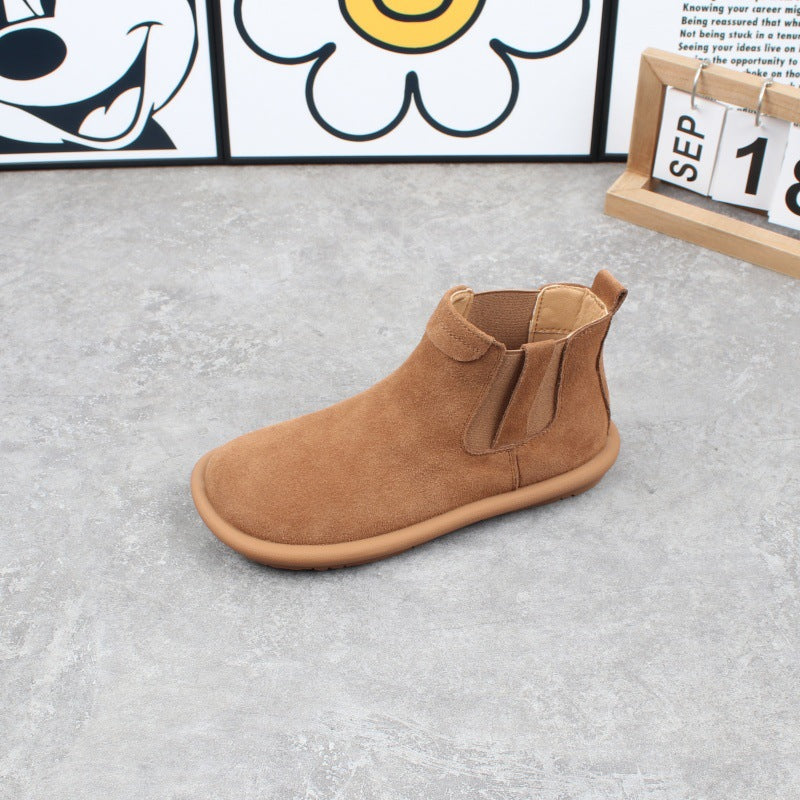 Women's Korean Style Genuine Flat Round Toe Women's Leather Boots