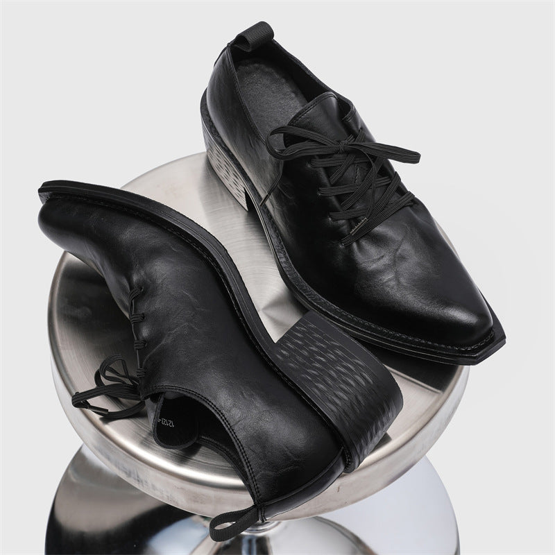 Men's Fashion Trendy Niche Ruffle Pointed Platform Leather Shoes