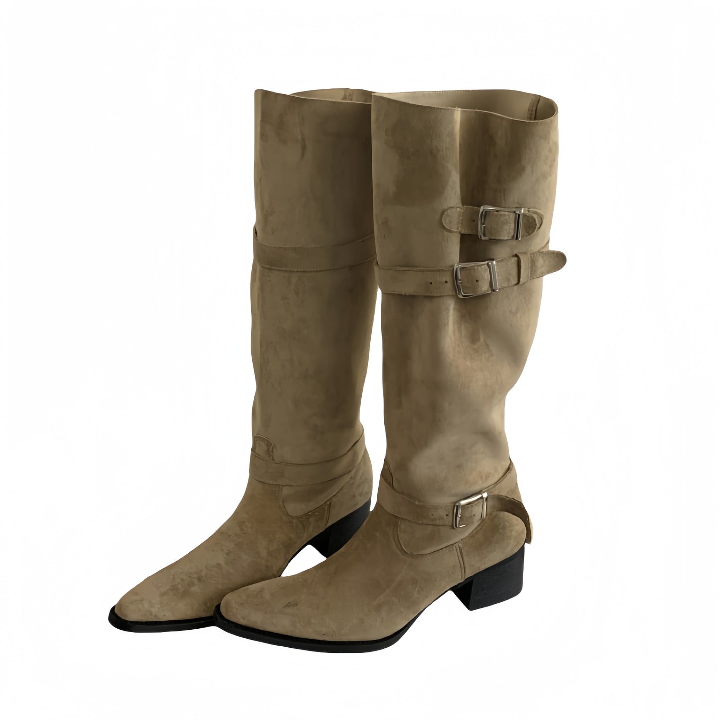 Below The Knee Pointed Toe Knight Chunky High Fashion Women's Leather Boots