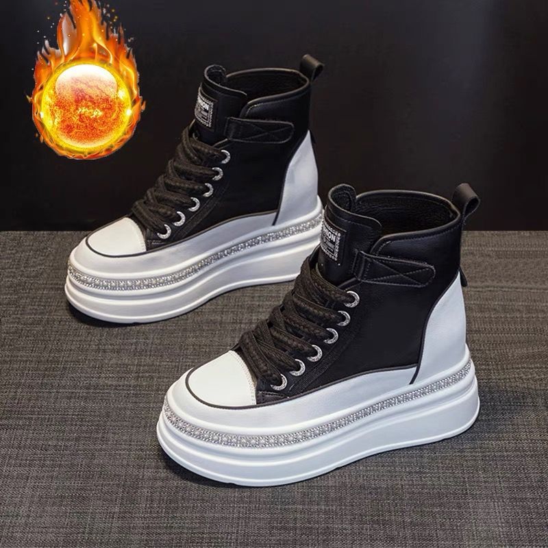 Genuine Platform White Small High Top Inner Height Increasing Women's Casual Shoes