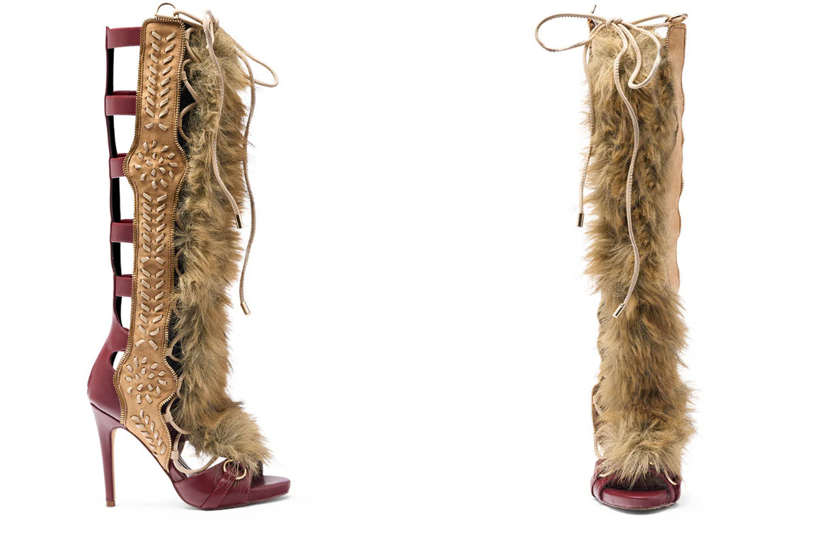 Women's Runway Stiletto Peep Toe Strap Plush Women's Fashion Shoes