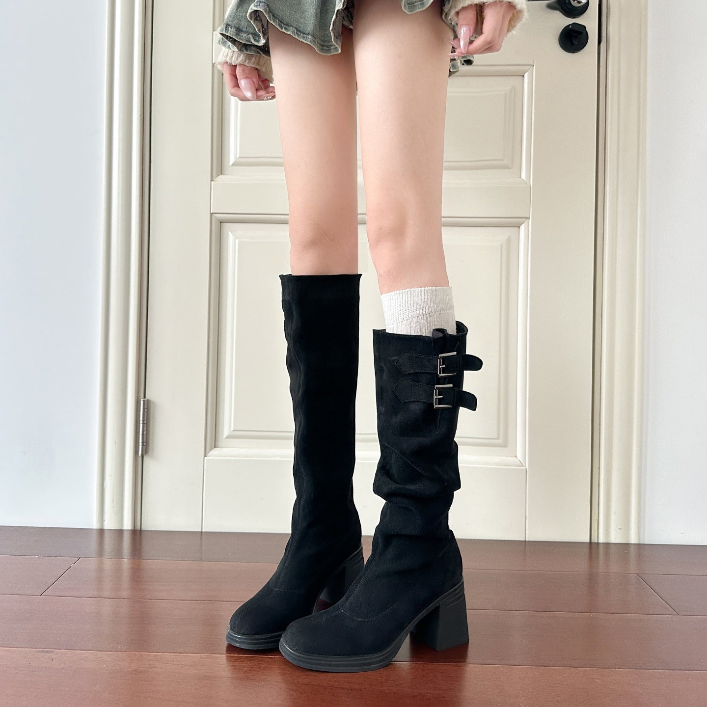 Women's Two-way Long Pile Style Thick Bottom Knight Below The Knee Women's Leather Boots