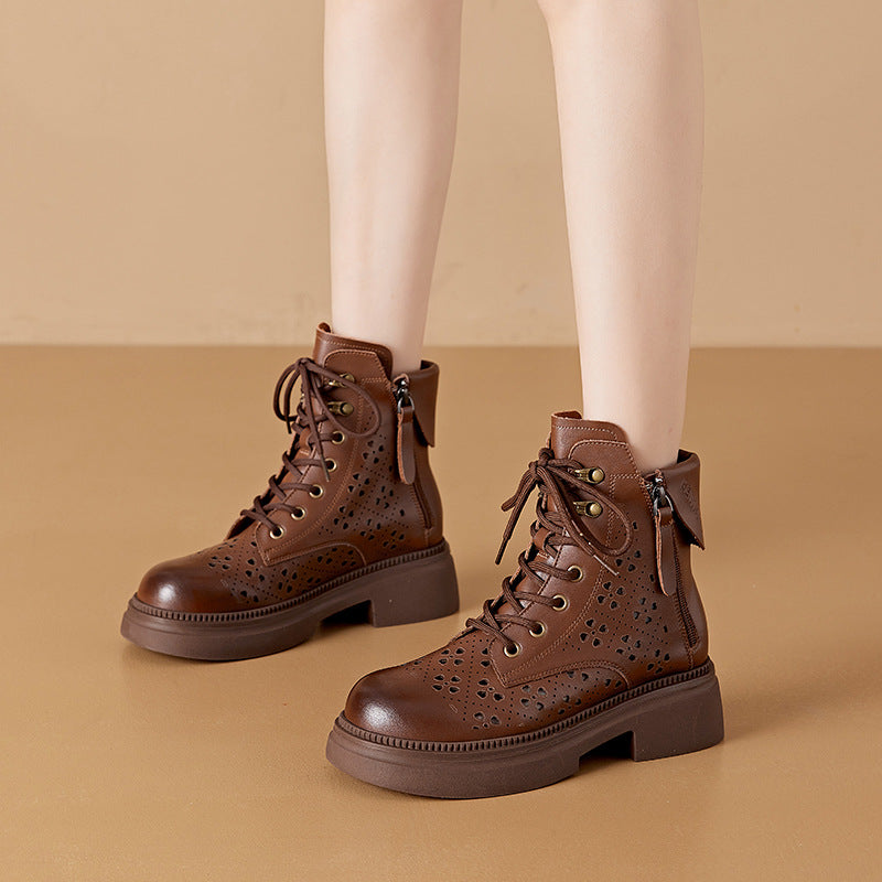 Women's Authentic Hollow Out Martin Thick-soled Korean Women's Leather Boots