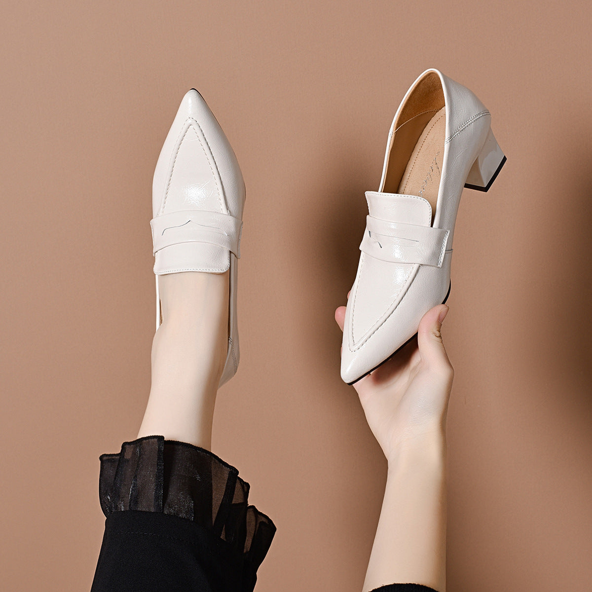 Women's Pointed High British Style Low-cut Slip-on Pumps French Women's Fashion Shoes