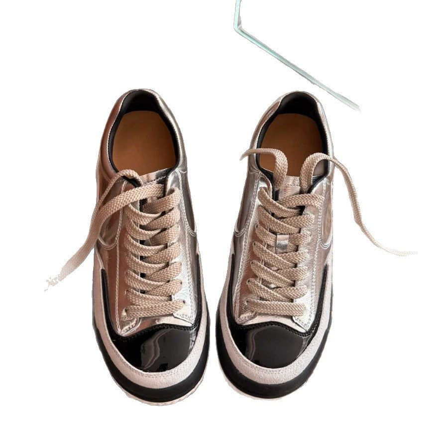 Spring White Board Color Matching Round Toe German Sneakers