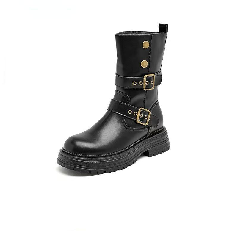 Women's Brown Ankle Retro Autumn Martin Handsome British Style Thick Women's Leather Boots