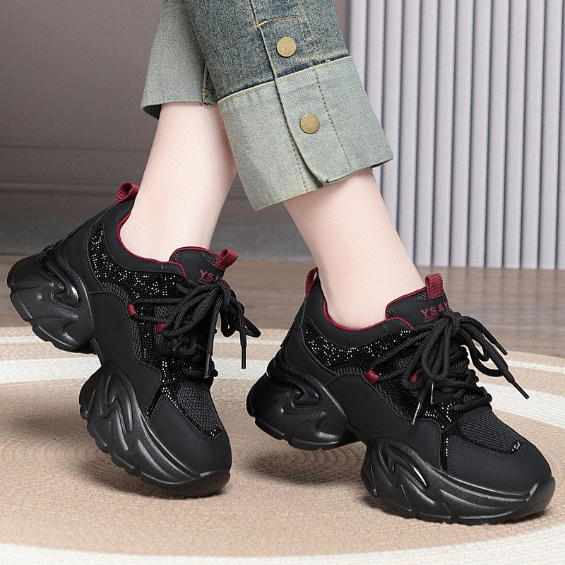 Women's Fashion Rhinestone Platform Dad Small Heightened Casual Shoes