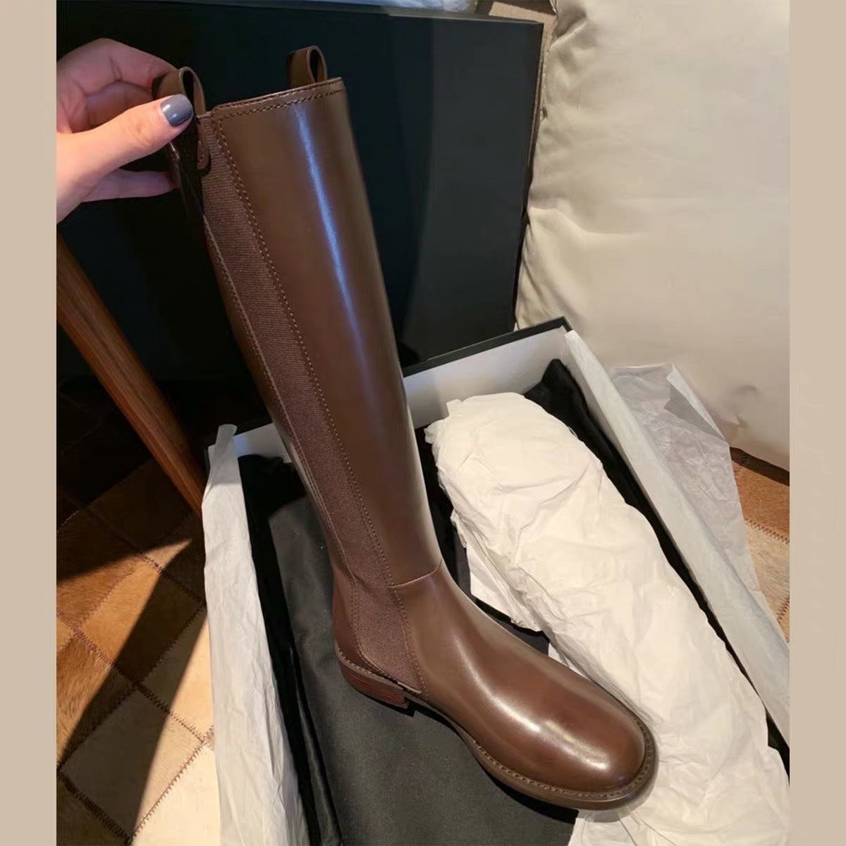 Women's Version Slimming High Leg Not Over The Knee Knight Women's Leather Boots