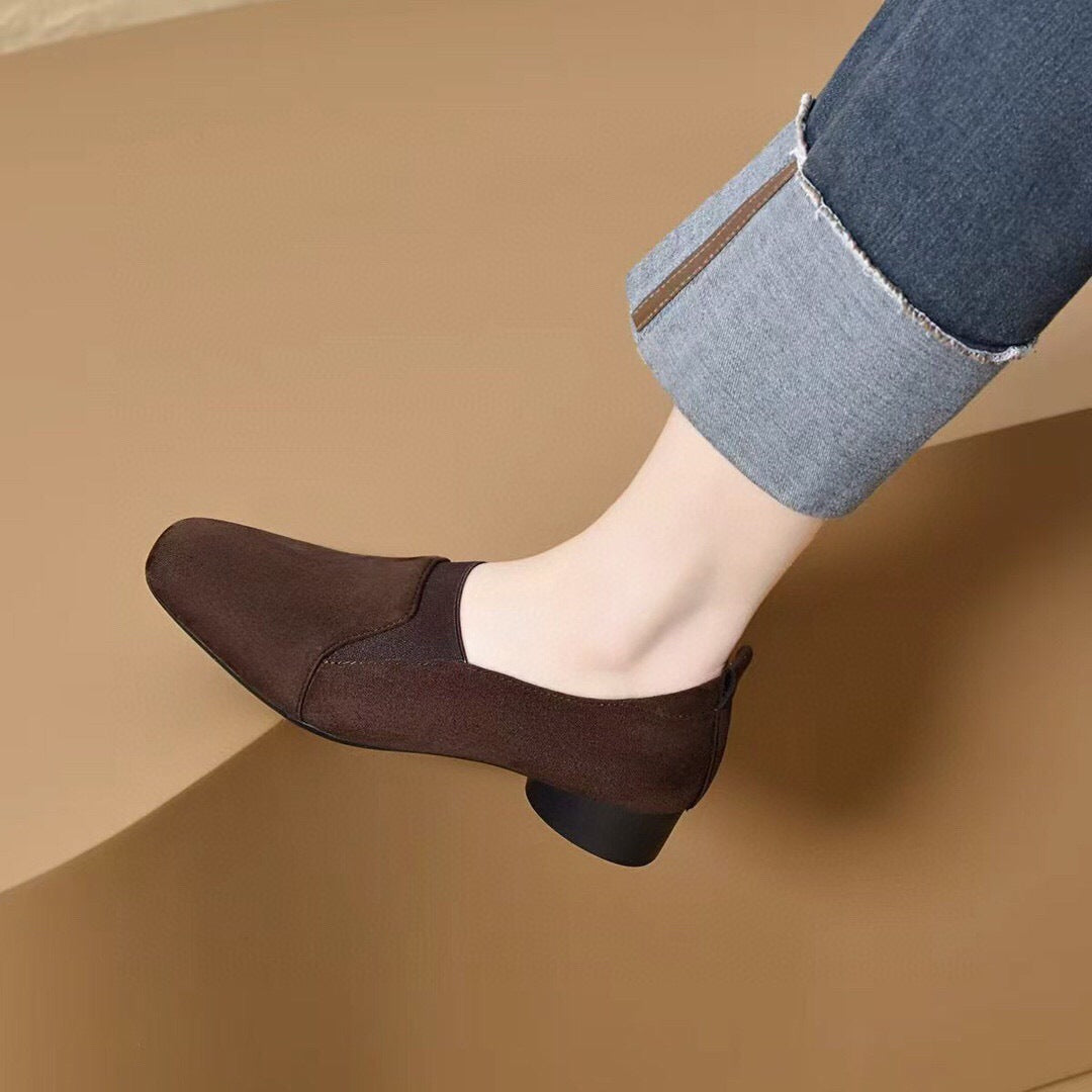 Women's Spring Low Chunky Mid Square Toe Deep Mouth Pumps Women's Fashion Shoes