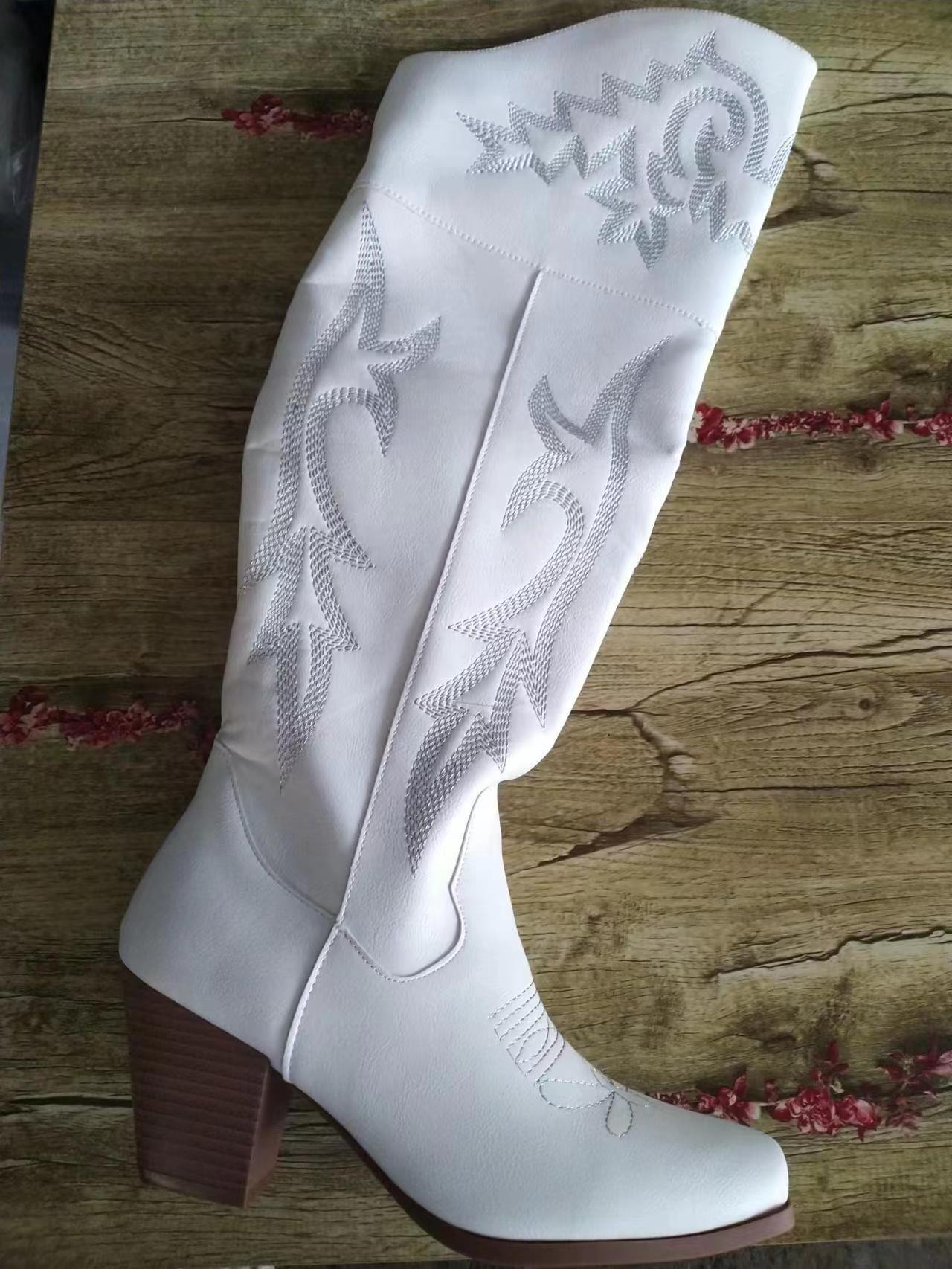 Women's Large Size Long Western Cowboy Knight Over Women's Leather Boots