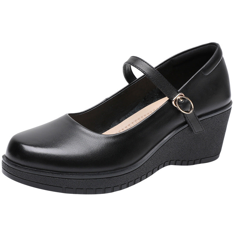 Women's Jane Round Toe Strap Small Size Wedge Height Women's Casual Shoes