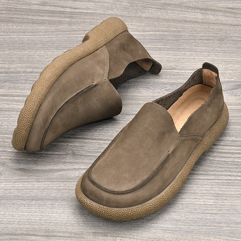 Men's Big Head Fat Wide Feet Soft Bottom Handmade Single Layer Men's Casual Leather Shoes
