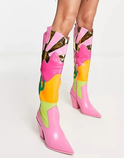 Popular Women's Runway Chunky Mosaic Long Women's Fashion Shoes