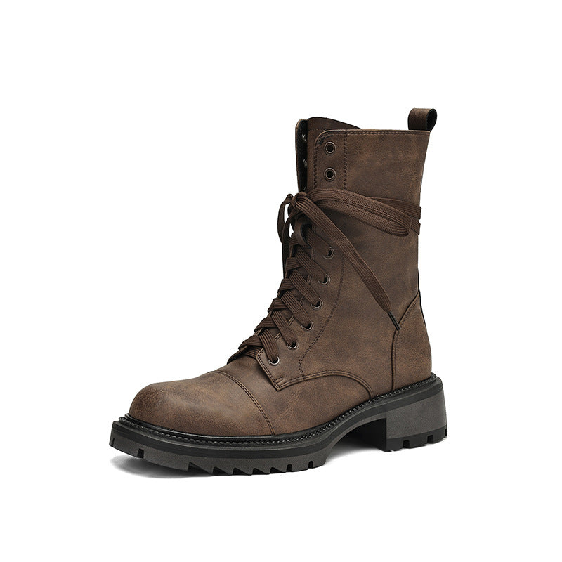 Women's Mid Martin Summer British Lace Up Short Women's Leather Boots