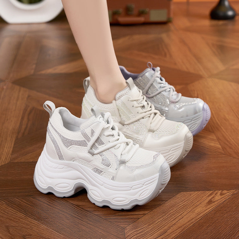 Women's Dad Spring Rhinestone Platform Lightweight Height Increasing Women's Shoes