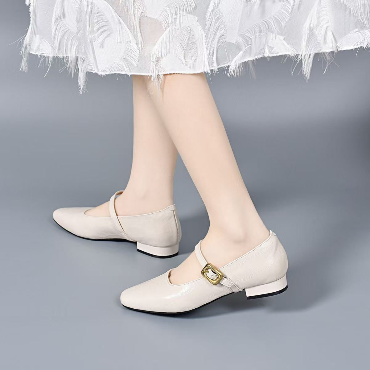 Women's Retro Square Toe French Shallow Mouth Flat Stylish Low Temperament Women's Fashion Shoes